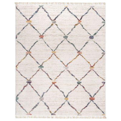 Ivory and Multicolor Synthetic Tufted Rectangular Area Rug, 6' x 9'