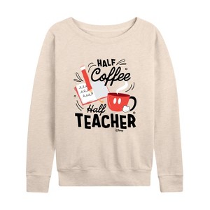Women's - Disney - Half Coffee Half Teacher Lightweight French Terry Wide Neck Long Sleeve Shirt - 1 of 4