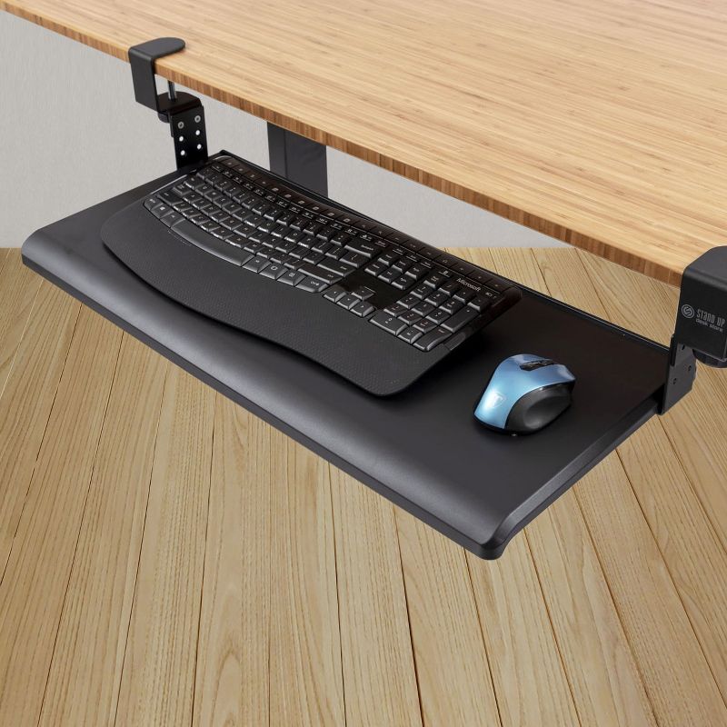 Stand Up Desk Store Clamp-On Retractable Adjustable Keyboard Tray / Under Desk Keyboard Tray | Increase Comfort And Usable Desk Space | For Desks Up To 1.5", 4 of 5