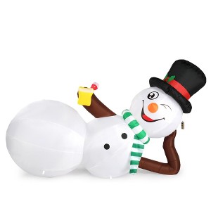 NAYSAYE Inflatable Holiday Decoration Lying Snowman with Drink for Yard Party Outdoor Display, White, 118"*33.5"*70.8" - 1 of 4