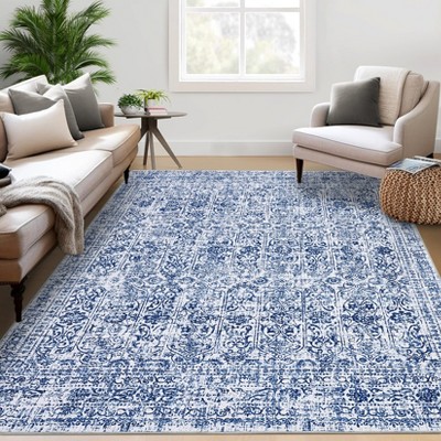 Vintage Area Rug Washable Rug Floral Bedroom Rugs Indoor Non Slip Low Pile Throw Rugs