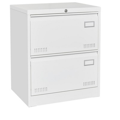 INFURNIC Decorative Storage Cabinet 2 Drawer File Cabinet with Lock for Modern Office Spaces, White, 30.9"*6.5"*27.7"