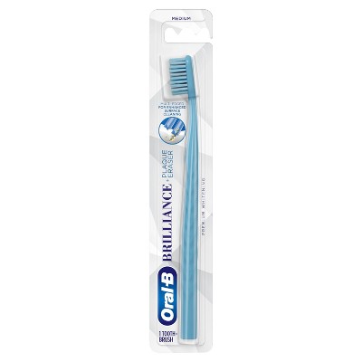 Oral-B Brilliance Premium Whitening Toothbrush with Plaque Eraser, Medium, Sky Blue, 1 Count
