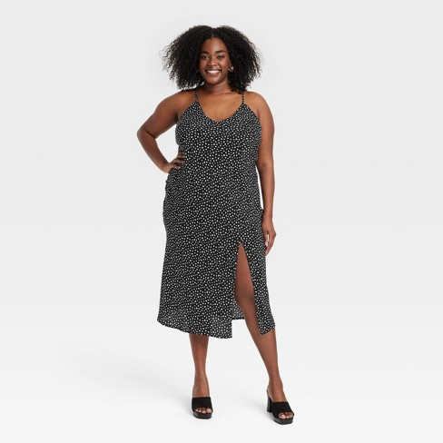 Women's Crepe Midi Slip Dress - A New Day™ Black/white Heart 1x : Target