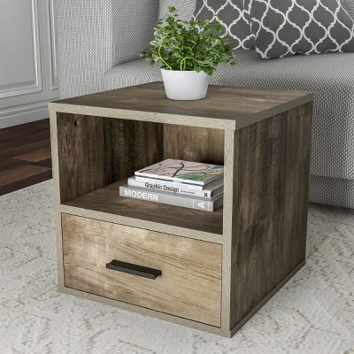 End Table - Stackable Contemporary Minimalist Modular Cube Accent Table with Drawer for Bedroom, Living Room or Office by Hastings Home (Gray)