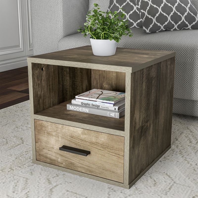 Hastings Home End Table, Stackable Modular Cube with Drawer, Gray, 1 of 9