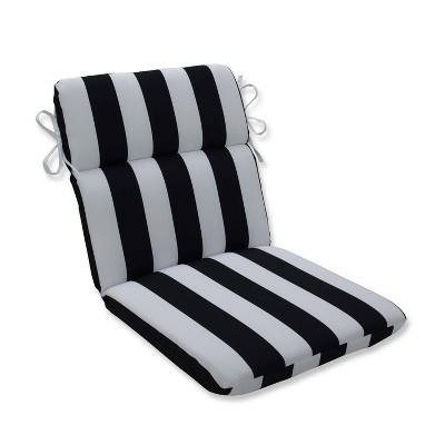 Cabana Stripe Rounded Corners Outdoor Chair Cushion Black - Pillow Perfect