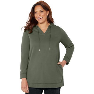 Catherines Women's Plus Size Cloud Knit French Terry Classic Hoodie Tunic