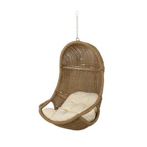 Christopher Knight Home Ripley Outdoor Wicker Hanging Basket Chair with Cushions (No Stand) - 1 of 4