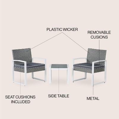 Selby Gray and White Faux Wicker 3-Piece Patio Conversation Set