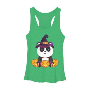 Women's Design By Humans Cute Panda Mock up Witch With Jack O Lantern Halloween T-Shirt By thebeardstudio Racerback Tank Top - 1 of 3