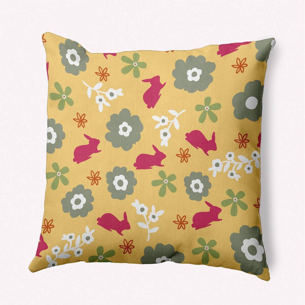 Photos - Pillow 16"x16" Flowery Love with Easter Bunnies Square Throw  Pink/Yellow 