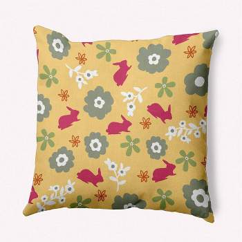 16"x16" Flowery Love with Easter Bunnies Square Throw Pillow Pink/Yellow - e by design