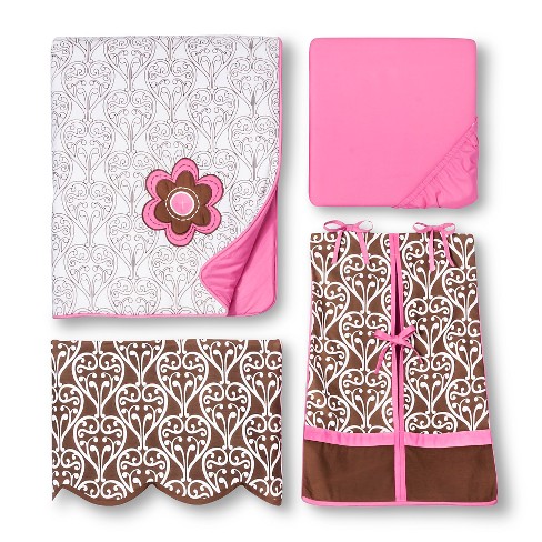 Bacati Crib Bedding Set 10pc Pink Chocolate Damask Target