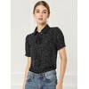 INSPIRE CHIC Women's Retro Dots Print Bow Tie Peter Pan Collar Chiffon Blouse - 3 of 4