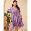 Garvee Women Plus Size Wrap V Neck Midi Dress Short Sleeves High Waist Irregular Hem Summer Casual Dress - 4 of 4
