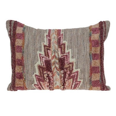 HomeRoots 14" X 20" Beige and Pink Southwestern Cotton Throw Pillow With Embroidery