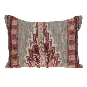 HomeRoots 14" X 20" Beige and Pink Southwestern Cotton Throw Pillow With Embroidery - 1 of 4
