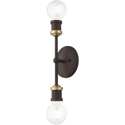 Lansdale 12" Contemporary Urban Two-Light Sconce in Bronze and Brass