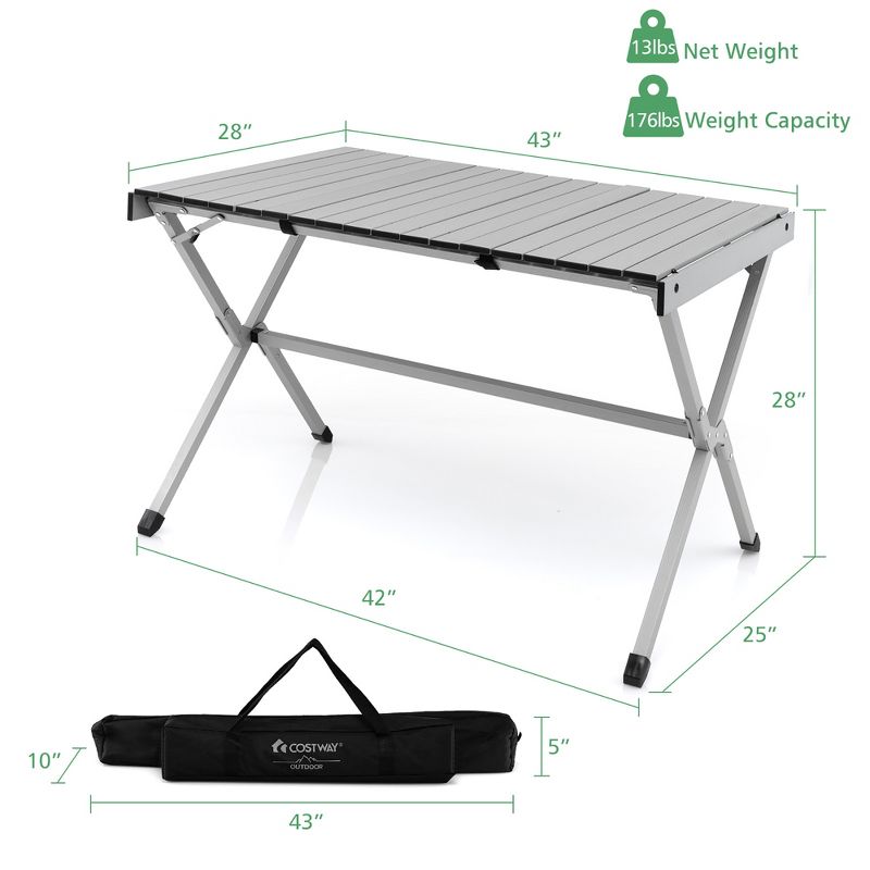 Costway 4-6 Person Portable Aluminum Camping Table Lightweight Roll Up Table Grey/Brown, 4 of 11