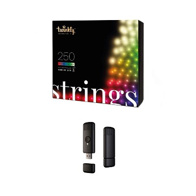 Twinkly 250 LED RGB 65.5 Feet Multicolor and White WiFi Bluetooth Controlled Smart String Lights with USB-Powered Light Effects Music Player Dongle