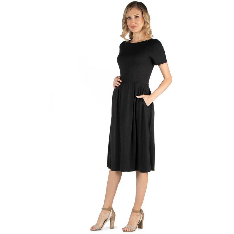 24seven Comfort Apparel Maternity Midi Dress with Short Sleeve and Pocket Detail, 2 of 5
