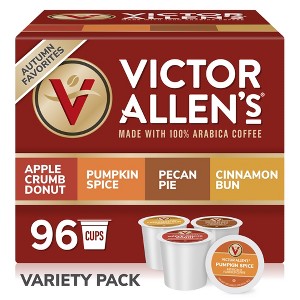 Victor Allen's Coffee Autumn Favorites Variety Pack (Apple Crumb Donut, Pumpkin Spice, Pecan Pie, Cinn Bun), 96 Ct, SSC Pods for Keurig K-Cup Brewers - 1 of 4