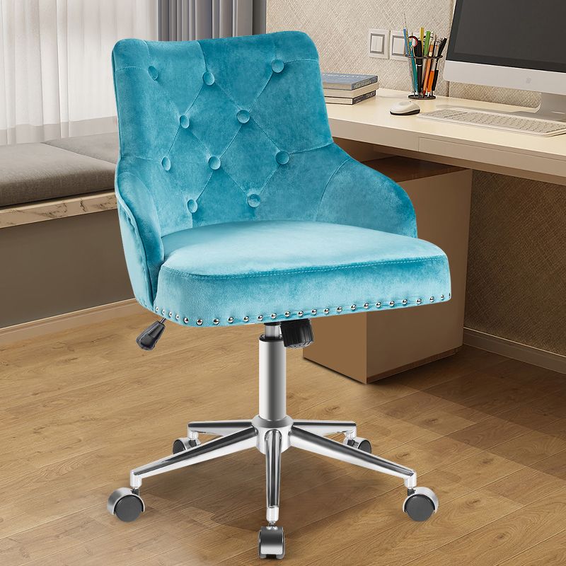 Tangkula Velvet Desk Chair Upholstered 360°Swivel Height Adjustable Rolling Office Chair for Office Bedroom Living Room, 2 of 7