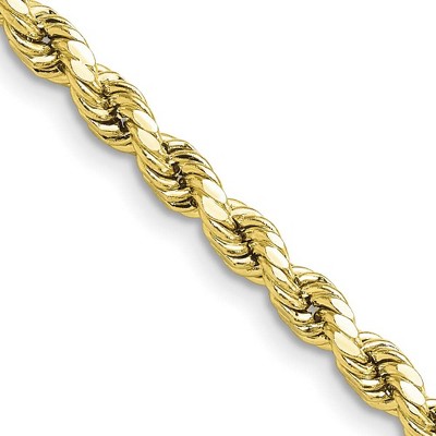 Black Bow Jewelry 4mm 10K Yellow Gold Hollow Diamond Cut Rope Chain Necklace