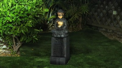 Gray Resin Meditating Buddha Fountain with LED Light