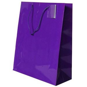 JAM PAPER Glossy Gift Bags with Rope Handles - Large - 10 x 13 - Purple - 3 Bags/Pack - 1 of 1