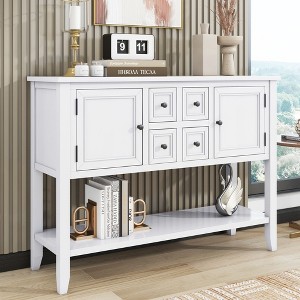 NicBex 4 Drawers Console Table with 2 Large Cabinets and Bottom Shelf,Entryway Table with Storage Space,Modern Couch Table for Living Room,White - 1 of 4