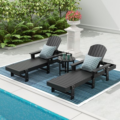 WestinTrends Dylan 3 Piece Adirondack Poly Reclining Chaise Lounge With Arms