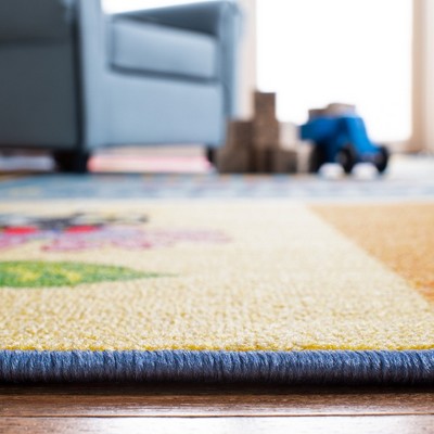 Kids Playhouse Blue and Green Synthetic Runner Rug - 2'2" x 8'