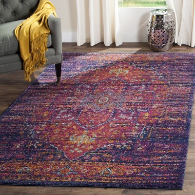4' x 6' Blue and Fuchsia Synthetic Boho-Chic Area Rug