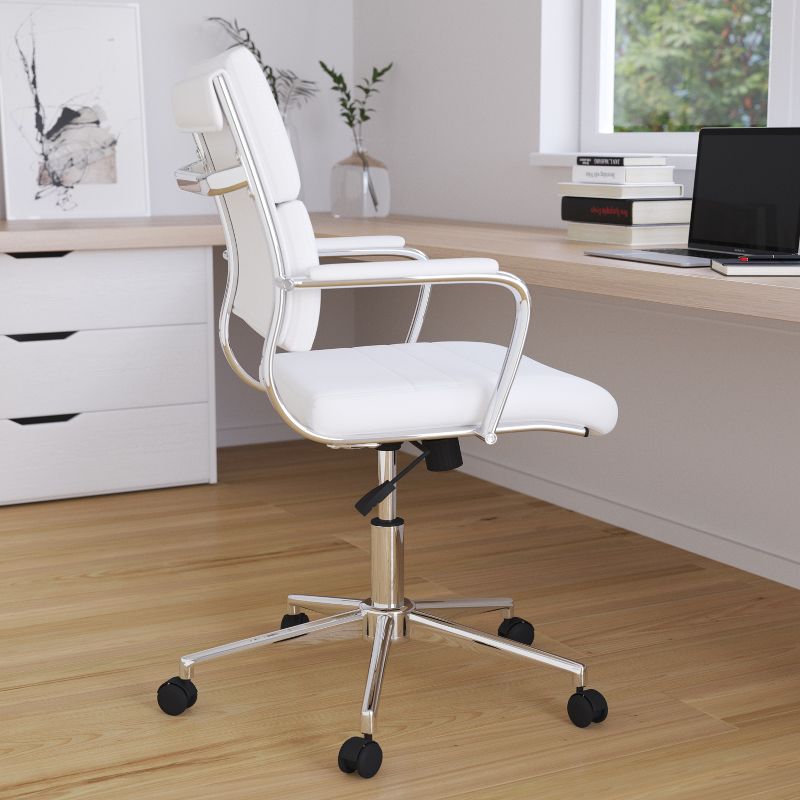 Merrick Lane Ergonomic Swivel Office Chair Panel Style Mid-Back Computer Desk Chair with Padded Metal Arms & Base, 3 of 19