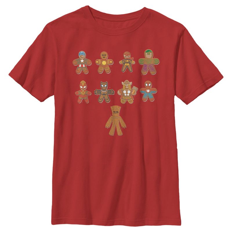 Boy's Marvel Christmas Gingerbread Cookie Avengers T-Shirt, 1 of 4