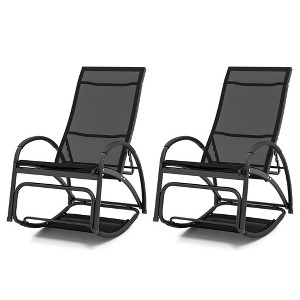 Costway 1/2 PCS 2-in-1 Outdoor Rocking Chair with 4-Position Adjustable Backrest Curved Armrests - 1 of 4