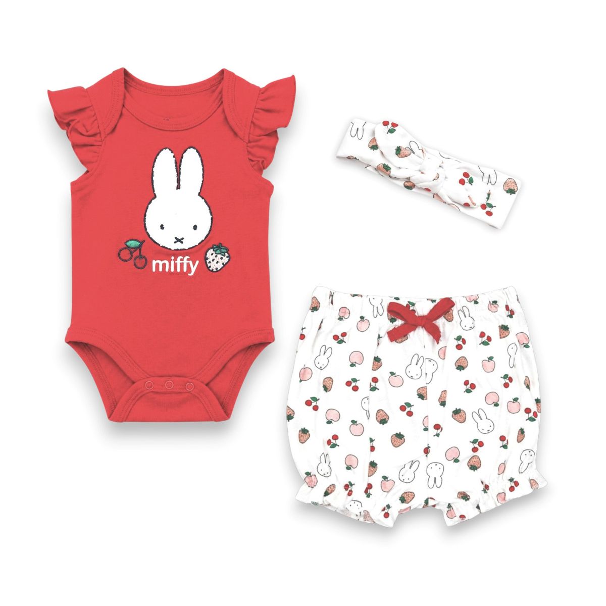 Miffy Baby Girls' 3-Piece Outfit Bodysuit, Bloomer Shorts & Headband Sets - thumbnail 6