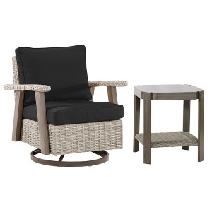 YARDSIGHT 3-Piece Rattan Outdoor Furniture, PE Wicker Swivel Patio Chair Set with Cushions and Coffee Table - 1 of 4