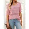 Womens Summer Tops Round Neck Lace Short Sleeve Casual Knit Top Blouse - 2 of 4