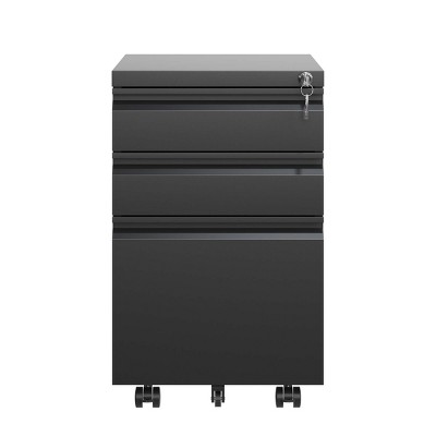 GlasFlength File Cabinets 3 Drawer File Cabinet Rolling Filing Cabinet Mobile File Cabinet for Home Office, Black, 14.69"*17.32"*23.62"