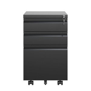 GlasFlength File Cabinets 3 Drawer File Cabinet Rolling Filing Cabinet Mobile File Cabinet for Home Office, Black, 14.69"*17.32"*23.62" - 1 of 4