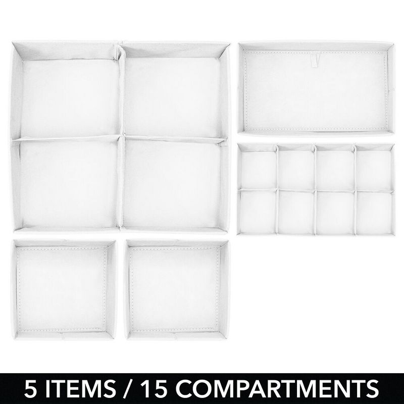 mDesign Fabric Drawer/Closet Divided Organizers, Set of 5, 4 of 9