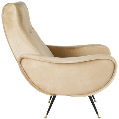 Elicia Transitional Camel Velvet Accent Chair with Gold Cap Legs