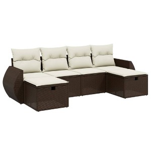 vidaXL Patio Sofa Set with Cushions Outdoor Furniture 6 Piece Poly Rattan - Brown and Cream without storage - 1 of 4