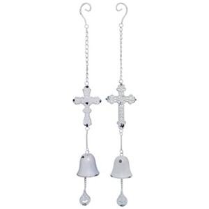 Transpac Whitewashed Metal Hanging Cross Wind Bell Chime Set of 2 Indoor Home Decorations - 1 of 1