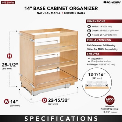Natural Maple 14-Inch Pullout Kitchen Cabinet Organizer with Adjustable Shelves