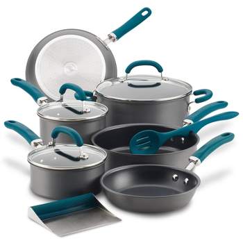 Rachael Ray Create Delicious 11pc Hard Anodized Nonstick Cookware Set Light  Blue Handles : Target