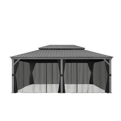 PURPLE LEAF Outdoor Hardtop Gazebo with Double Roof Metal Gazebo,Light Gray
